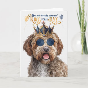 Cartão Lagotto Romagnolo Dog King para o dia feliz aniver