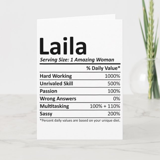 Cartão Laila Nutrition Nome Personalizado Natal Divertido (Frente)