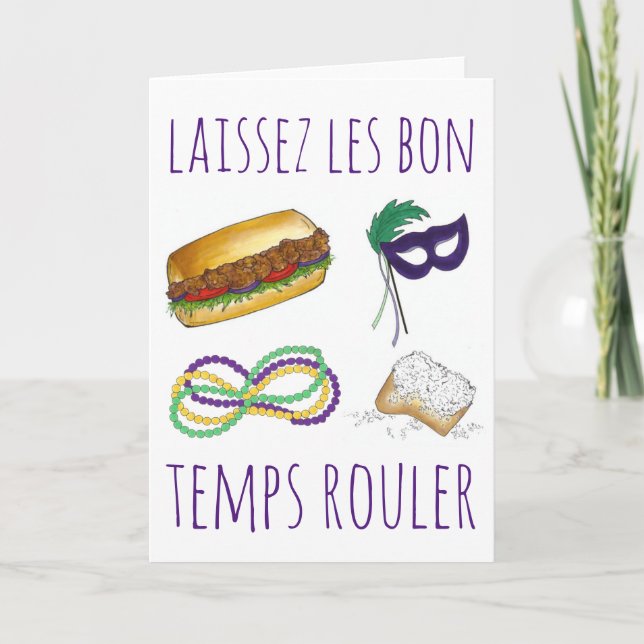 Cartão Laissez Les Bon Temps Rouler Mardi Gras NOLA (Frente)