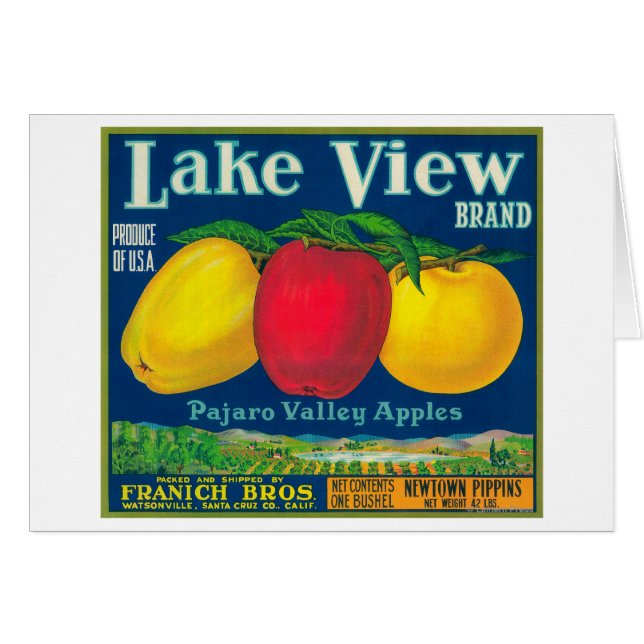 Cartão Lake View Apple Label - Watsonville, CA (Frente Horizontal)