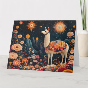 Cartão Lama Whimsical em uma paisagem ploral estelar