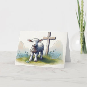 Cartão Lamb com Páscoa de Flores Azuis