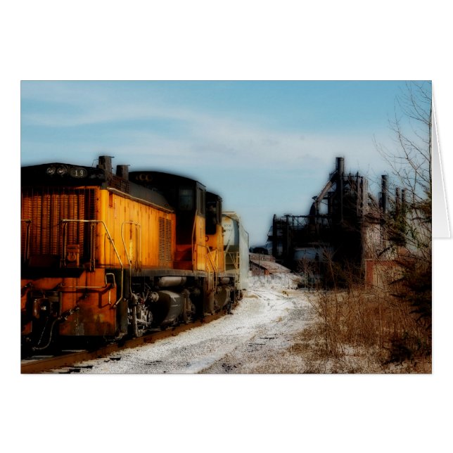 Cartão Lâmina de aço em neve com trem (Frente Horizontal)