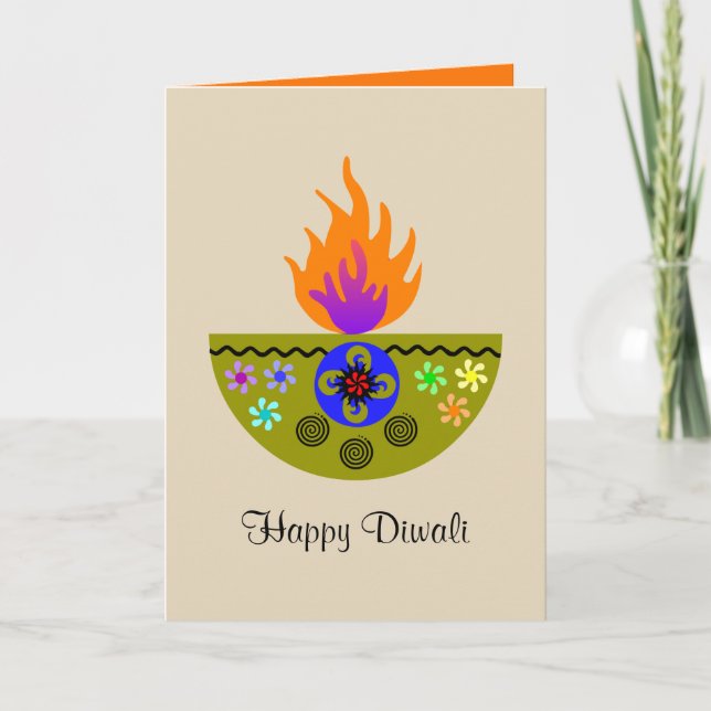 Cartão Lâmpada colorida Diya de Diwali (Frente)
