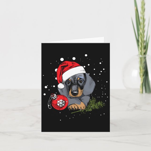 Cartão Lâmpada de árvore de Natal com cachorro Dachshund  (Frente)