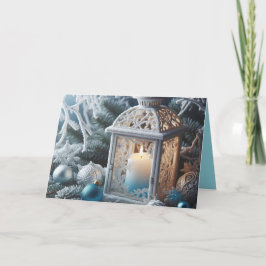Cartão Lâmpada de Inverno Branco e Azul Fosco