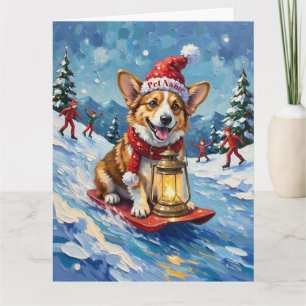 Cartão Lâmpada de Natal Corgi Ice Slider com Chapéu