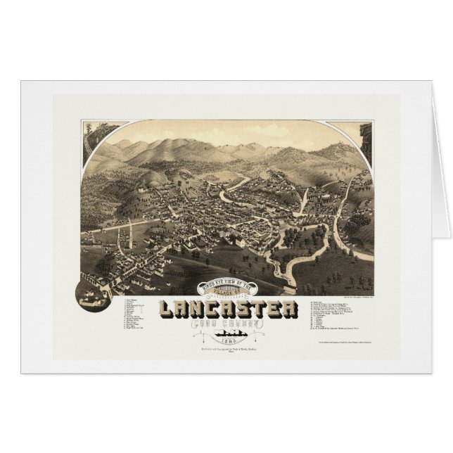 Cartão Lancaster, mapa panorâmico do NH - 1883 (Frente Horizontal)