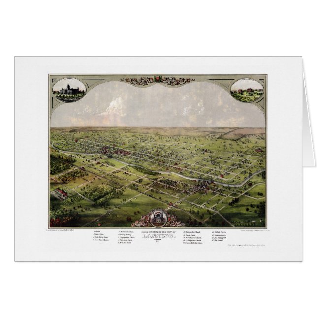 Cartão Lansing, mapa panorâmico do MI - 1866 (Frente Horizontal)