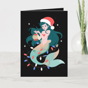 Cartão Lantejoulas de Lanterna de Mermaid do Natal Chapéu
