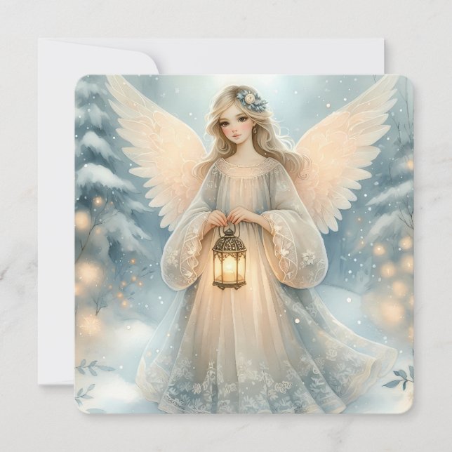 Cartão Lanterna Celestial do Anjo de Inverno da Graça (Frente)