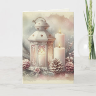 Cartão Lanterna de Natal em Aquarela Vintage e Enfeites