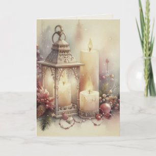 Cartão Lanterna de Natal em Aquarela Vintage e Enfeites