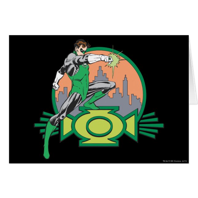 Cartão Lanterna Verde e paisagem urbana (Frente Horizontal)