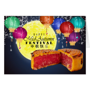 Cartão Lanternas, Lua e bolos