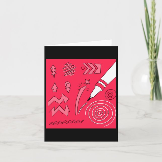 Cartão Lápis Vermelho com cores de arte digital expressiv (Frente)