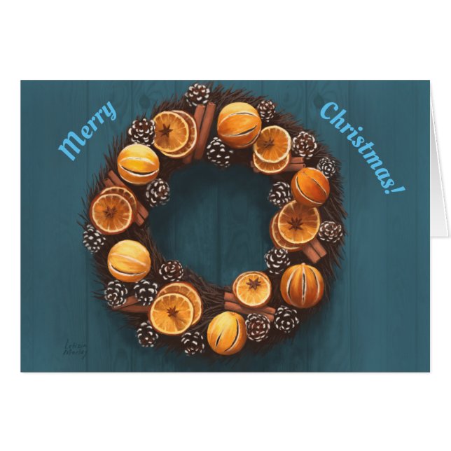 Cartão Laranja, Canela, Pine Cone, Anise Wreath Painting (Frente Horizontal)