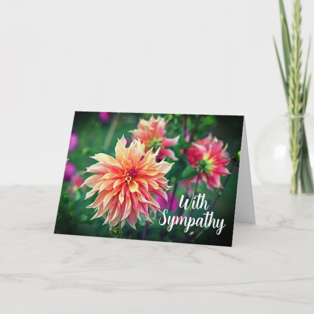 Cartão Laranja e Rosa Dahlia Flor com simpatia (Frente)
