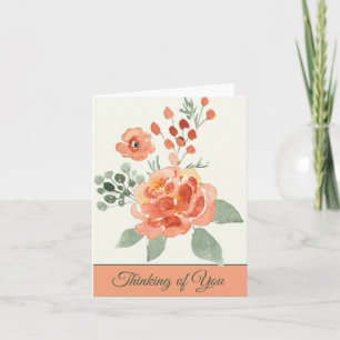 Cartão Laranja e verde floral aquarela personalizável sem