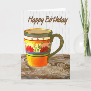 Cartão Laranja Flor Mug no Paraíso Mesa Feliz Aniversário