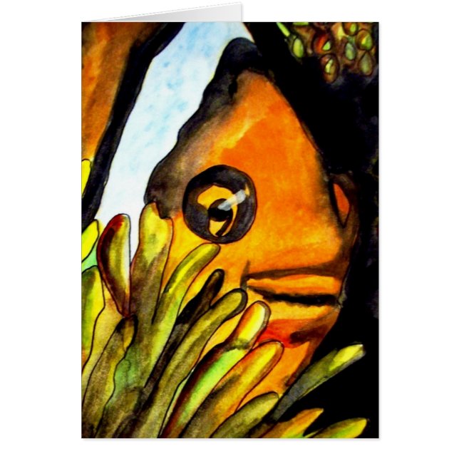 Cartão Laranja Palhaço Peixe aquarela pintura original (Frente)