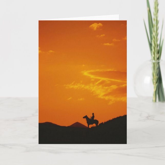 Cartão Laranja Sunset com Silhouette Cowboy (Frente)