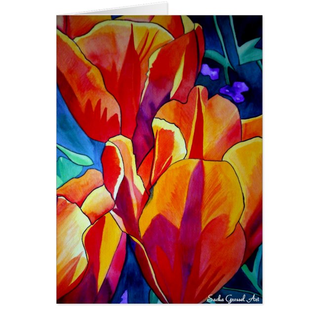 Cartão Laranja Tulipas aquarela pintura floral (Frente)
