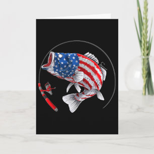 Cartão Largemouth B Peixe EUA Bandeira Americana Pesca