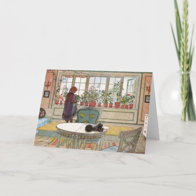 Cartão Larsson: Flores no Windowsill (Frente)