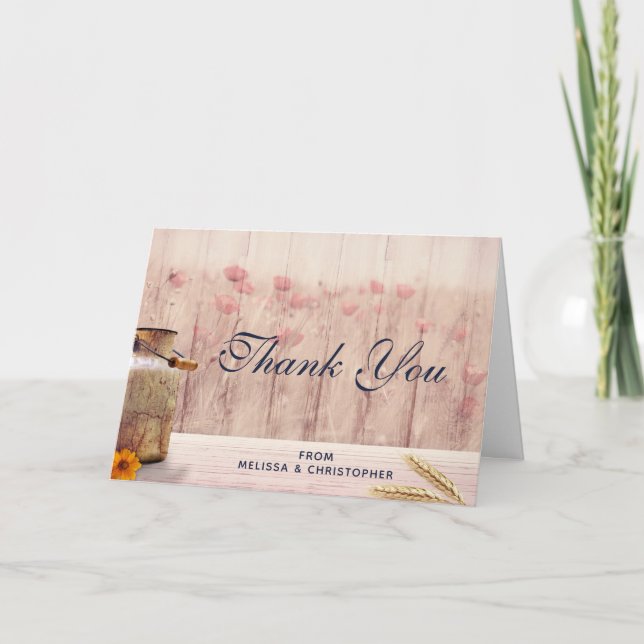 Cartão Lata de leite russa com trigo e flores Obrigado (Frente)