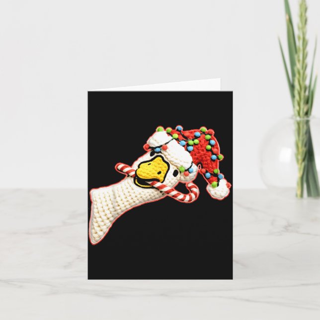 Cartão Latch Hook Faux Yarn Funny Goose Christmas Crochet (Frente)