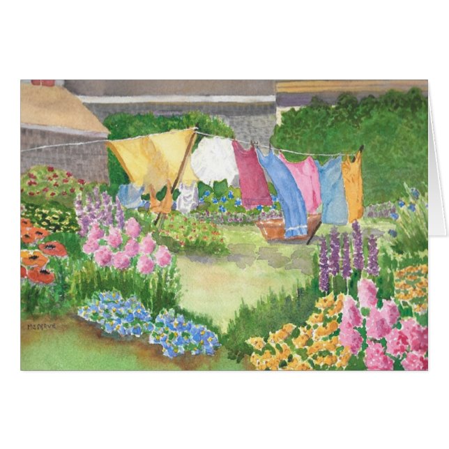 Cartão Laundry da ilha de Monhegan Maine Watercolo (Frente Horizontal)