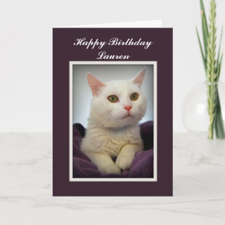 Cartão Lauren Happy Birth White Cat Card