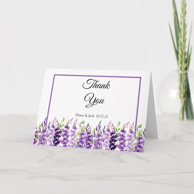 Cartão Lavanda De Casamento Roxo De Aquarela Obrigado Car (Frente)