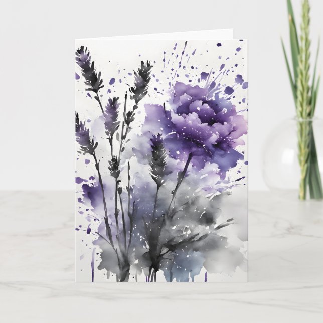 Cartão Lavanda - Flores aquarela (Frente)