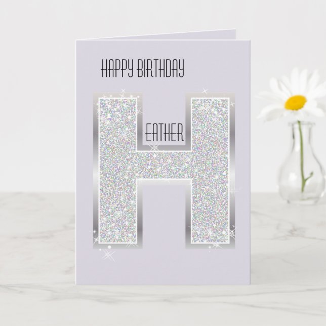 Cartão Lavender Purple Silver Glitter Letter H (Planta pequena)