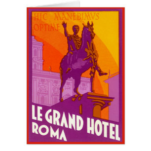 Cartão Le Grand Hotel Roma Estátua, Itália, Viagem Vintag