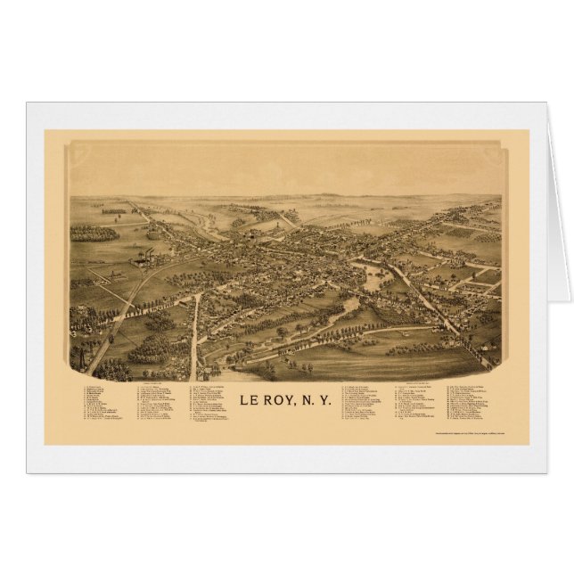 Cartão Le Roy, mapa panorâmico de NY - 1892 (Frente Horizontal)