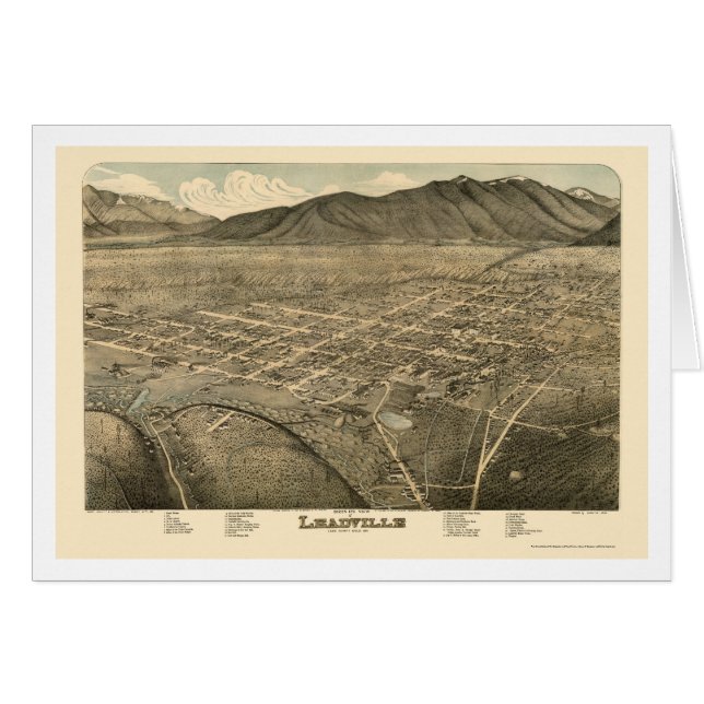 Cartão Leadville, mapa panorâmico do CO - 1879 (Frente Horizontal)