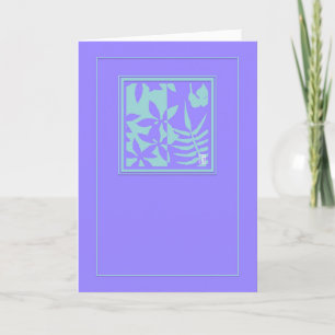 Cartão Leaf Motif Teal em Vazio Vertical Púrpura