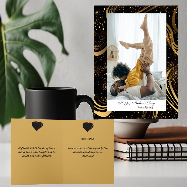 Cartão Leafy Swirls Modern Script Feliz Foto do Dia de os (Leafy Swirls Modern Script Happy Fathers Day Photo Card)