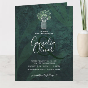Cartão Leah G Emerald Green Gypsophila Mason Jar Wedding