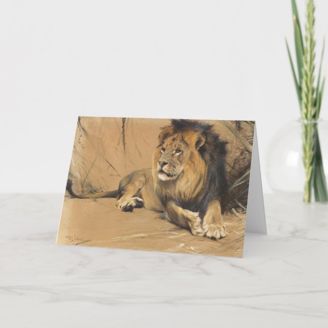 Cartão Leão de aninhamento | Wilhelm Kuhnert (Frente)