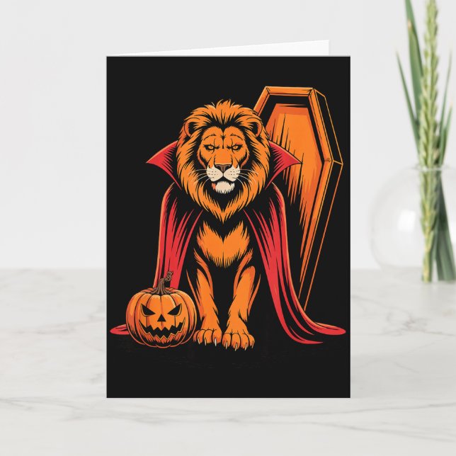 Cartão Leão de Caixão de Halloween Leões  (Frente)
