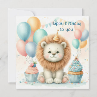 Cartão Leão fofo de aniversário Personalizar Personalizad