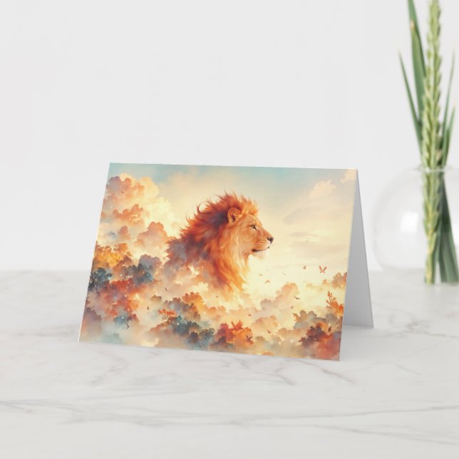 Cartão Leão Majestoso Entre Nuvens Radiantes (Frente)
