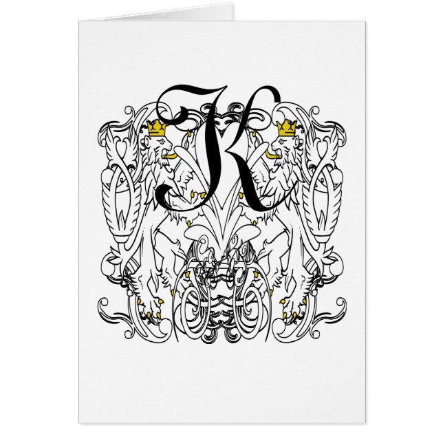 Cartão Leão-Vintage Branco-Vampiro Com Douradas Coroas, L (Frente)