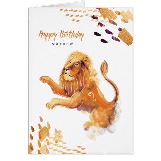 Cartão Leão Zodac Watercolor Artiontontcard