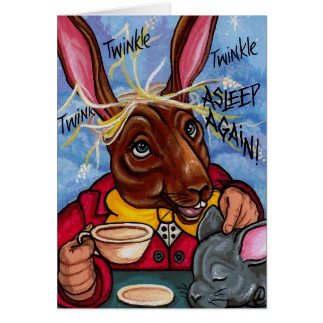 Cartão LEBRE de MARÇO & DORMOUSE Alice no carro da nota (Frente)