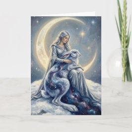 Cartão Lebre Lua Deusa Galáxia Celestial Arte Fantasia